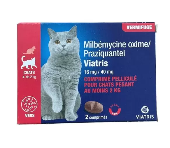 Milbémycine Praziquantel – Vermifuge Chat +2kg 2cp – VIATRIS